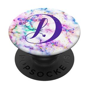 purple letter d initial dragonfly monogram popsockets swappable popgrip