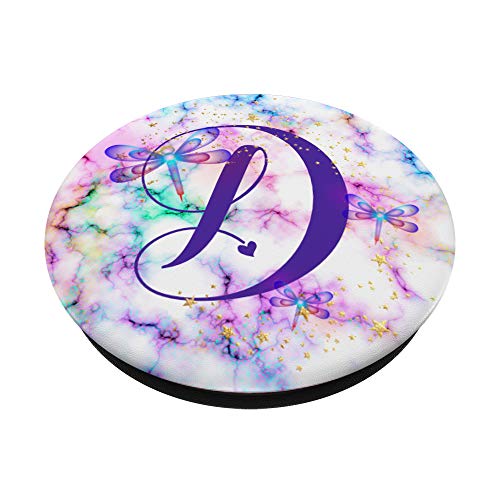 Purple Letter D Initial Dragonfly Monogram PopSockets Swappable PopGrip