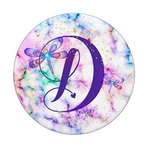 Purple Letter D Initial Dragonfly Monogram PopSockets Swappable PopGrip