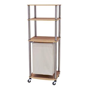 household essentials 7052-1 organizer cart with single canvas hamper | light brown triple laundry sorter with folding table, walnut