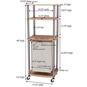 Household Essentials 7052-1 Organizer Cart with Single Canvas Hamper | Light Brown Triple Laundry Sorter with Folding Table, Walnut