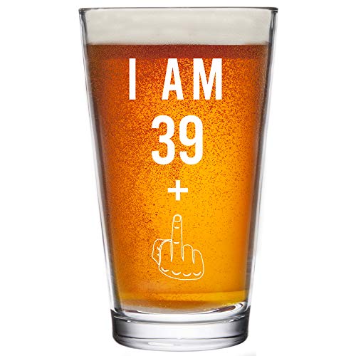 39 + One Middle Finger 40th Birthday Gifts for Men Women Beer Glass – Funny 40 Year Old Presents - 16 oz Pint Glasses Party Decorations Supplies - Craft Beers Gift Ideas for Dad Mom Husband Wife 40 th