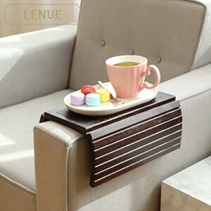 LENUE Bamboo Sofa Arm Tray - Newly Upgraded Small TV Side Table for Your Couch - Ideal Cup Holder, Drink Coaster and Remote Caddy - Perfect for Birthday, Housewarming & Wedding Gifts