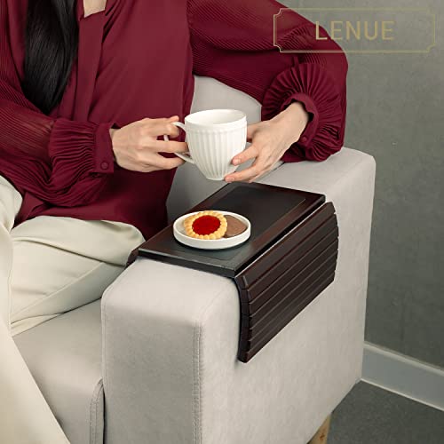 LENUE Bamboo Sofa Arm Tray - Newly Upgraded Small TV Side Table for Your Couch - Ideal Cup Holder, Drink Coaster and Remote Caddy - Perfect for Birthday, Housewarming & Wedding Gifts