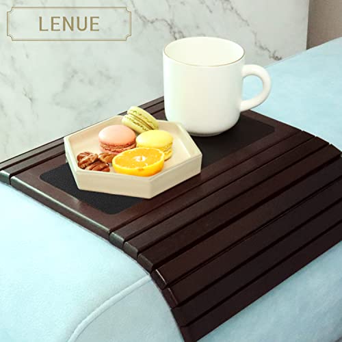 LENUE Bamboo Sofa Arm Tray - Newly Upgraded Small TV Side Table for Your Couch - Ideal Cup Holder, Drink Coaster and Remote Caddy - Perfect for Birthday, Housewarming & Wedding Gifts