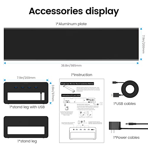 Dual Monitor Stand Computer Riser with USB 3.0 Hub Ports, Aluminum Strong&Sturdy Stand for Double Computer, TV, PC, Printer, Multi Media Speaker-Multifunctional Desktop Organizer