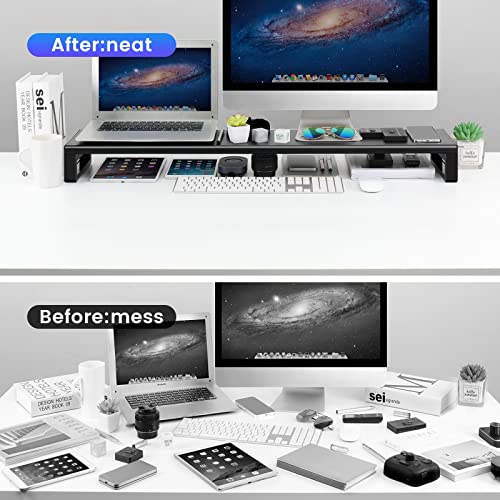 Dual Monitor Stand Computer Riser with USB 3.0 Hub Ports, Aluminum Strong&Sturdy Stand for Double Computer, TV, PC, Printer, Multi Media Speaker-Multifunctional Desktop Organizer