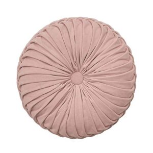 cassiel home pink round throw pillow handmade pleated decorative floor pillow back to school gift for girls velvet college dorm room throw pillow 14.5 inches