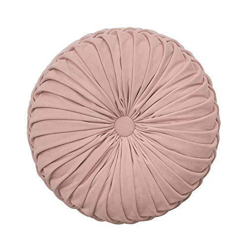 Cassiel Home Pink Round Throw Pillow Handmade Pleated Decorative Floor Pillow Back to School Gift for Girls Velvet College Dorm Room Throw Pillow 14.5 inches