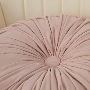 Cassiel Home Pink Round Throw Pillow Handmade Pleated Decorative Floor Pillow Back to School Gift for Girls Velvet College Dorm Room Throw Pillow 14.5 inches