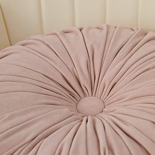 Cassiel Home Pink Round Throw Pillow Handmade Pleated Decorative Floor Pillow Back to School Gift for Girls Velvet College Dorm Room Throw Pillow 14.5 inches