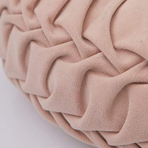 Cassiel Home Pink Round Throw Pillow Handmade Pleated Decorative Floor Pillow Back to School Gift for Girls Velvet College Dorm Room Throw Pillow 14.5 inches