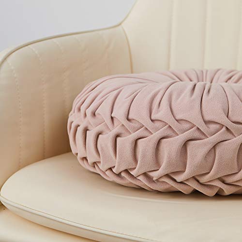 Cassiel Home Pink Round Throw Pillow Handmade Pleated Decorative Floor Pillow Back to School Gift for Girls Velvet College Dorm Room Throw Pillow 14.5 inches