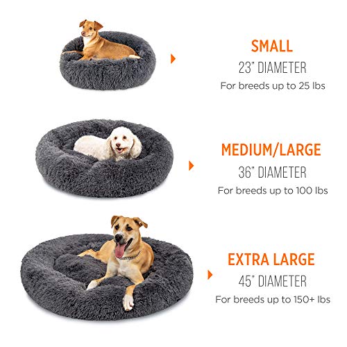 Best Choice Products 45in Dog Bed Self-Warming Plush Shag Fur Donut Calming Pet Bed Cuddler w/Water-Resistant Lining, Raised Rim - Gray