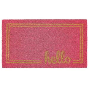mdesign rectangular coir and rubber entryway welcome doormat with natural fibers for indoor or outdoor use - decorative script hello design - dark pink/natural