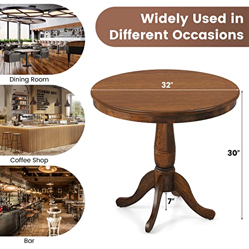 Giantex Table 30" Wooden Round Pub Pedestal Side Table, Adjustable Foot Pads, Spacious Table Top, Multi-Purpose Furniture for Bar, Kitchen, Dining Room, Restaurant End Table (30 Inch)