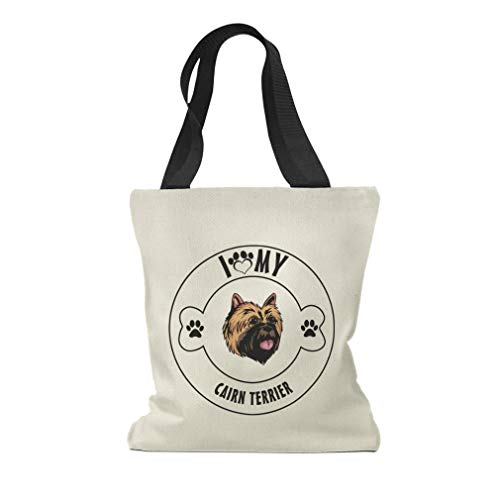 Custom Canvas Tote Shopping Bag I Love Paw My Cairn Terrier Dog Cairn Terrier Reusable Beach Bags for Women Black Design Only