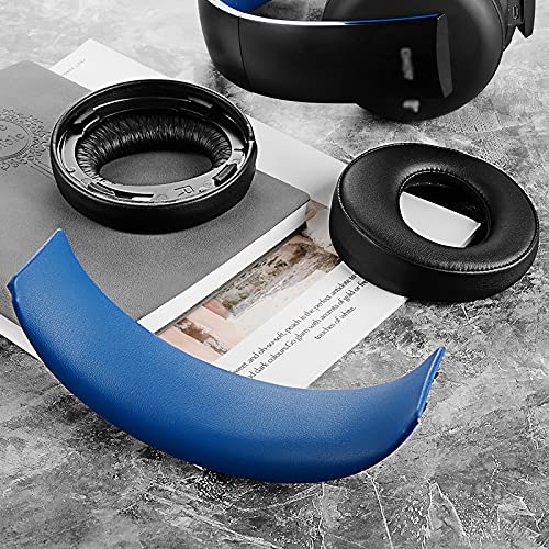 Geekria Earpad + Headband Compatible with Sony Playstation Gold Wireless/S4/PS3/PSV Gold Wireless Headphone Ear Pad and Headband Pad/Ear Cushion + Headband Cushion/Repair Parts Suit (Black/Blue)