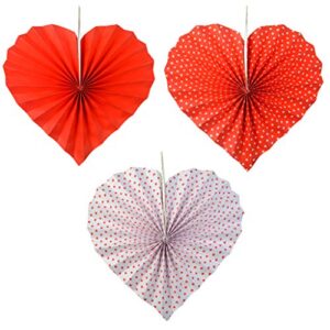 20pcs Valentines Day Decorations Set, Valentines Red Heart Paper Fans, Red Hearts Shaped Felt Garland Banner, Red Paper Pompoms Valentines Accessories for Valentines Anniversary Wedding Mother Day