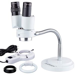 amscope - 8x binocular stereo microscope w/ 360 revolve + 8w fluorescent ring light - gooseneck illuminator set for dental, lab, electronic repairs - se508-frl