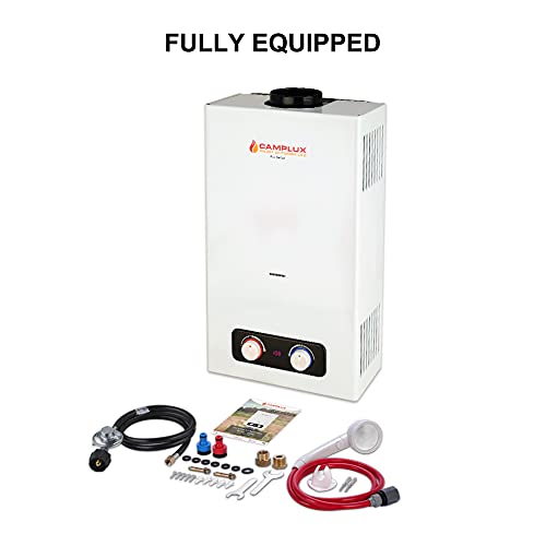 Camplux 2.64 GPM Tankless Propane Water Heater, Outdoor Portable Gas Water Heater with Overheating Protection, Instant Propane Hot Water Heater for RV, Camping, Cabins, Barns, White