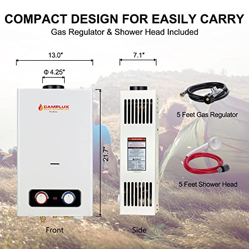 Camplux 2.64 GPM Tankless Propane Water Heater, Outdoor Portable Gas Water Heater with Overheating Protection, Instant Propane Hot Water Heater for RV, Camping, Cabins, Barns, White