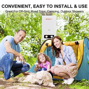 Camplux 2.64 GPM Tankless Propane Water Heater, Outdoor Portable Gas Water Heater with Overheating Protection, Instant Propane Hot Water Heater for RV, Camping, Cabins, Barns, White