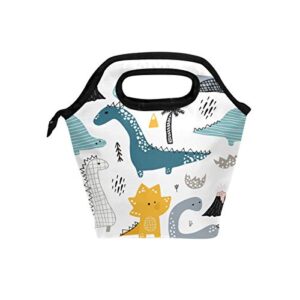 orezi childish cute dinosaur lunch bag for kids,waterproof insulated neoprene lunch tote soft bento cooler thermal bags for school work pacnic outdoor