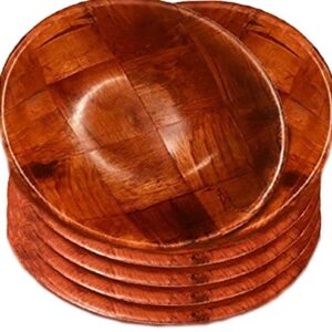 Wooden Woven Round Salad Bowl, Woven Wood Snack Bowl (8"-Inch, Set of 6) Mixing Bowl