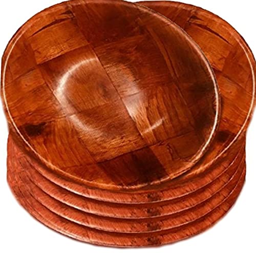 Wooden Woven Round Salad Bowl, Woven Wood Snack Bowl (8"-Inch, Set of 6) Mixing Bowl