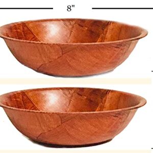 Wooden Woven Round Salad Bowl, Woven Wood Snack Bowl (8"-Inch, Set of 6) Mixing Bowl