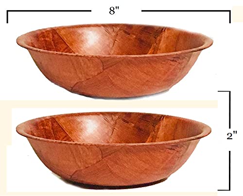 Wooden Woven Round Salad Bowl, Woven Wood Snack Bowl (8"-Inch, Set of 6) Mixing Bowl