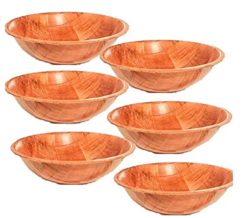 Wooden Woven Round Salad Bowl, Woven Wood Snack Bowl (8"-Inch, Set of 6) Mixing Bowl