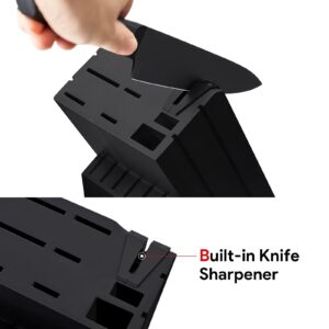 OOU Kitchen Knife Block Set - 15 Pieces High Carbon Stainless Steel Chef Knife Sets, Anti-Rust Black Knives Set with Built-in Sharpener Block, Black