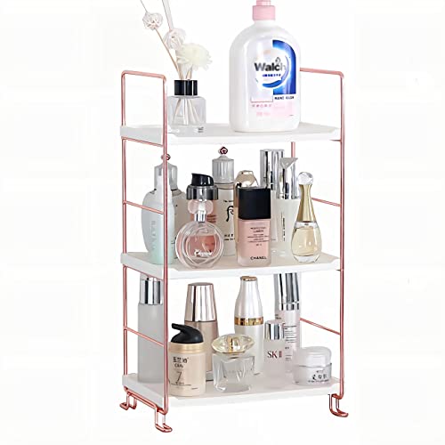 Desktop Cosmetics Storage Rack Rose Gold 2/3 Layers Bathroom Makeup Organizer Assembled Kitchen Seasoning Iron Storage Shelves (3-Layers)