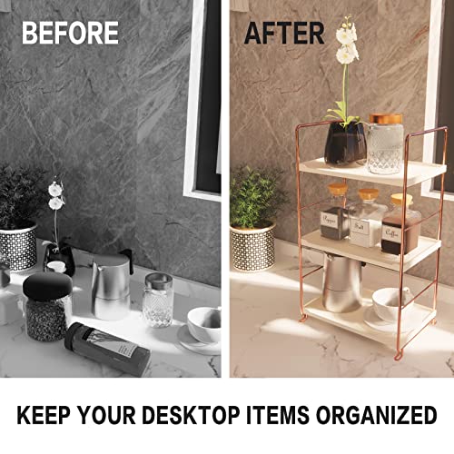 Desktop Cosmetics Storage Rack Rose Gold 2/3 Layers Bathroom Makeup Organizer Assembled Kitchen Seasoning Iron Storage Shelves (3-Layers)