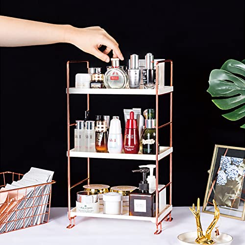 Desktop Cosmetics Storage Rack Rose Gold 2/3 Layers Bathroom Makeup Organizer Assembled Kitchen Seasoning Iron Storage Shelves (3-Layers)