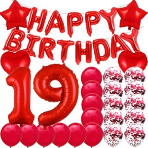 sweet 19th birthday decorations party supplies,red number 19 balloons,19th foil mylar balloons latex balloon decoration,great 19th birthday gifts for girls,women,men,photo props