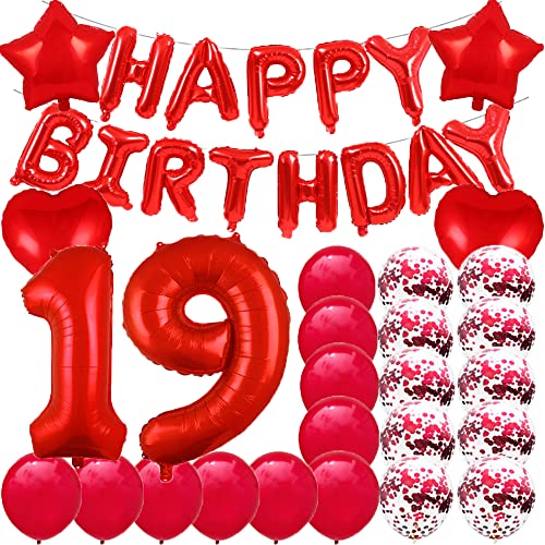 Sweet 19th Birthday Decorations Party Supplies,Red Number 19 Balloons,19th Foil Mylar Balloons Latex Balloon Decoration,Great 19th Birthday Gifts for Girls,Women,Men,Photo Props