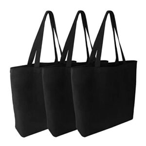 segarty blank canvas tote bags, 3 pack 16.5 x 13.4 inches 12oz natural reusable grocery shopping bags bulk, plain bag to decorate crafts diy, large black canvas bag for women beach travel