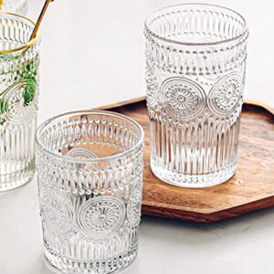 Kingrol 6 Pack 9 oz Romantic Water Glasses, Premium Drinking Glasses Tumblers, Vintage Glassware Set for Juice, Beverages, Beer, Cocktail