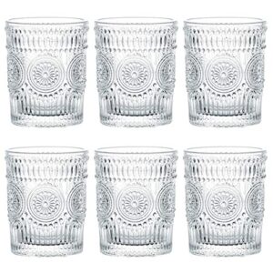 Kingrol 6 Pack 9 oz Romantic Water Glasses, Premium Drinking Glasses Tumblers, Vintage Glassware Set for Juice, Beverages, Beer, Cocktail