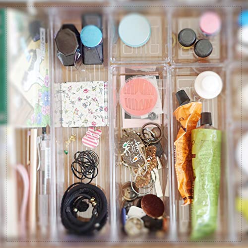 Kingrol 15 Pieces Clear Drawer Organizers, Drawer Divider Storage Bins, Desk Storage Box Set for Kitchen Utensils Bedroom Makeup Vanities Jewelries Office & Craft Supplies