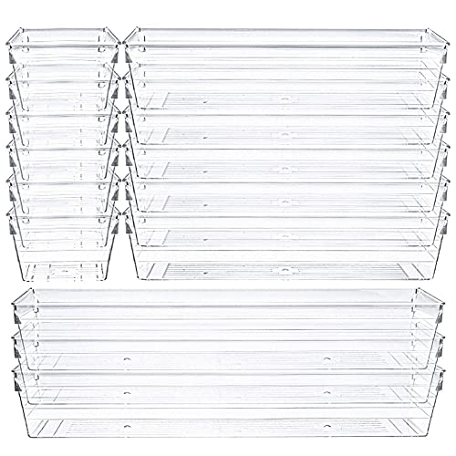 Kingrol 15 Pieces Clear Drawer Organizers, Drawer Divider Storage Bins, Desk Storage Box Set for Kitchen Utensils Bedroom Makeup Vanities Jewelries Office & Craft Supplies