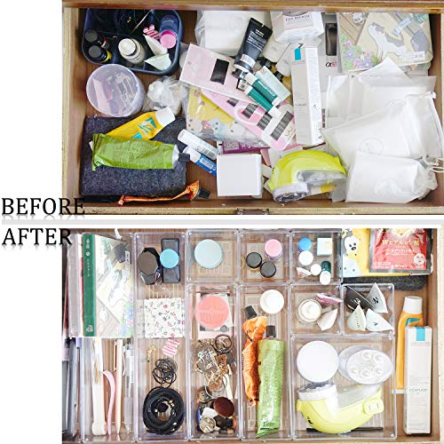 Kingrol 15 Pieces Clear Drawer Organizers, Drawer Divider Storage Bins, Desk Storage Box Set for Kitchen Utensils Bedroom Makeup Vanities Jewelries Office & Craft Supplies