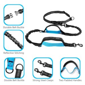 UPPETLY Hands Free Dog Running Leash with Adjustable Waist Belt, Dual Handle Elastic Bungees Retractable Rope for Medium and Large Dogs, Reflective Stitches for Walking Hiking Biking