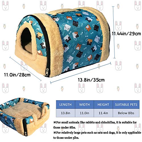 Rabbit Bed Tent Large Sleeping House Warm Fleece Hideout Foldable Cave Winter Hut for Rabbits Chinchillas Guinea Pigs Ferrets Hedgehogs Rats and Cats (Sky Blue)