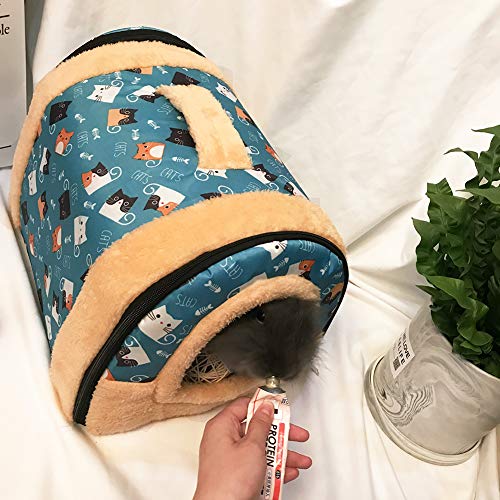 Rabbit Bed Tent Large Sleeping House Warm Fleece Hideout Foldable Cave Winter Hut for Rabbits Chinchillas Guinea Pigs Ferrets Hedgehogs Rats and Cats (Sky Blue)