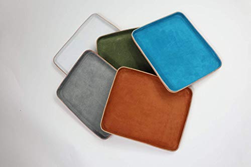 Molded Leather Valet Tray Large. Olive suede interior. Organizing accessories to store lifestyle Essentials. Home Decor