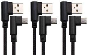 aaotokk 3 ft 90 degree micro usb cable right angle usb 2.0 micro male nylon-braided fast sync & charging cord compatible with android, samsung, lg,huawei, smartphones & more(black/3-pack)